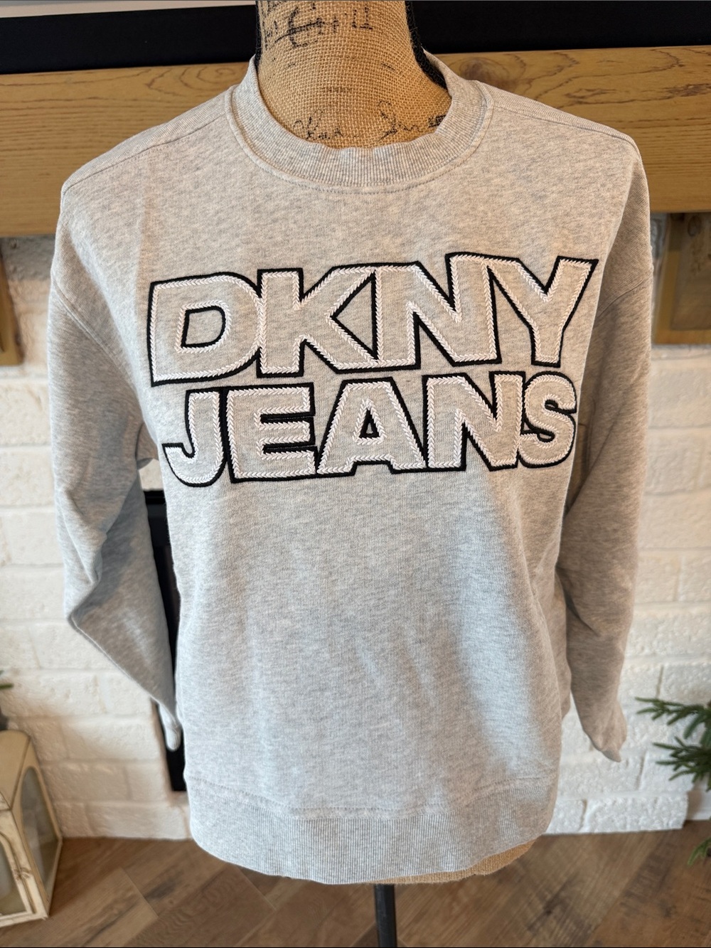 Dkny Gray Crewneck Sweatshirt with Bold Black-Trim Logo